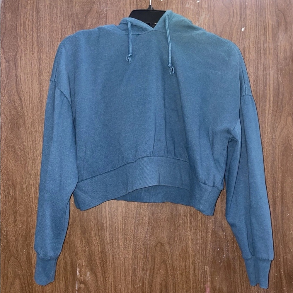 Forever 21 Hoodie Women's Blue Cropped Hooded Sweatshirt Size Large